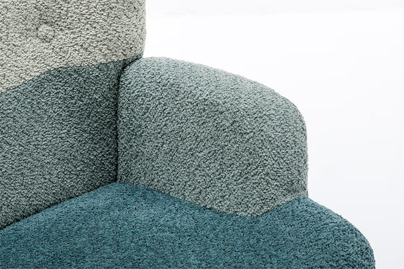 Modern Patchwork Accent Chair With Solid Wood Armrest And Feet, Mid-Century Modern Accent Sofa, Fabric Sofa Chair For Living Room Bedroom Studio, Comfy Side Armchair For Bed