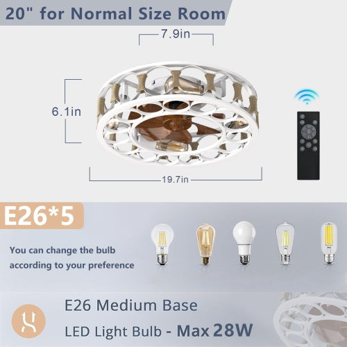 Cage Ceiling Fan With Light Remote Control, Semi-recessed Modern Ceiling Fan, 6 Speed Reversible Blades, 4 LED Bulbs Included