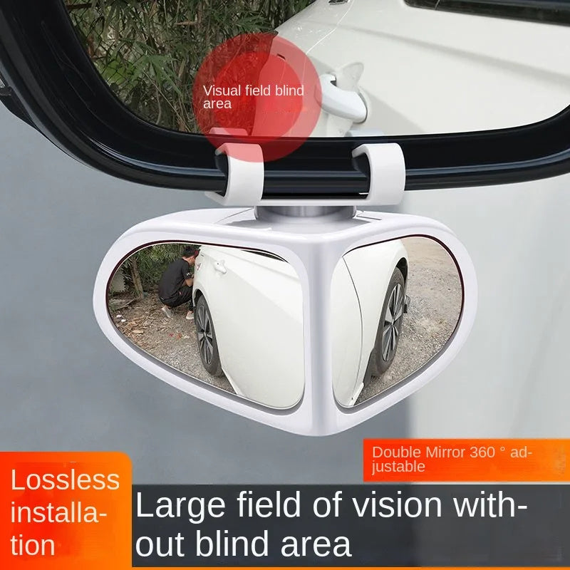Car Reversing Small Round Mirror Front And Rear Wheel Wide-Angle Mirror Double-Sided Auxiliary Rearview 360 Adjustable Wide Angle Side Rear View Mirror For Car
