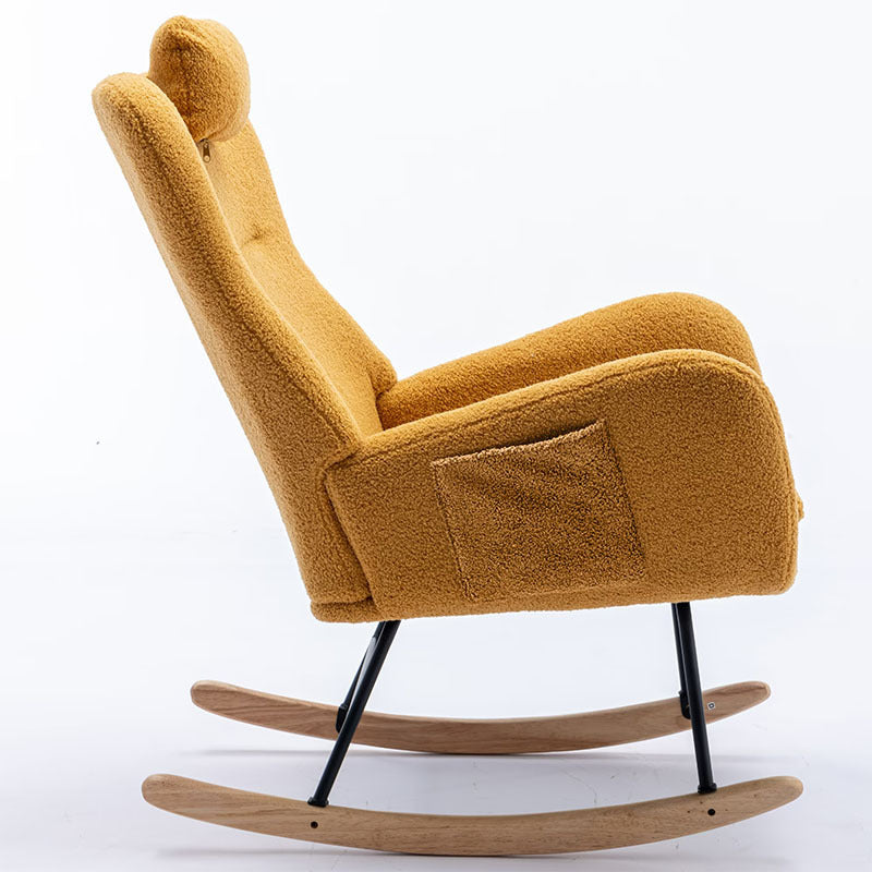 35.5 Inch Rocking Chair With Pocket, Soft Teddy Fabric Rocking Chair For Nursery, Comfy Wingback Glider Rocker With Safe Solid Wood Base For Living Room Bedroom Balcony