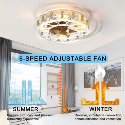 Cage Ceiling Fan With Light Remote Control, Semi-recessed Modern Ceiling Fan, 6 Speed Reversible Blades, 4 LED Bulbs Included