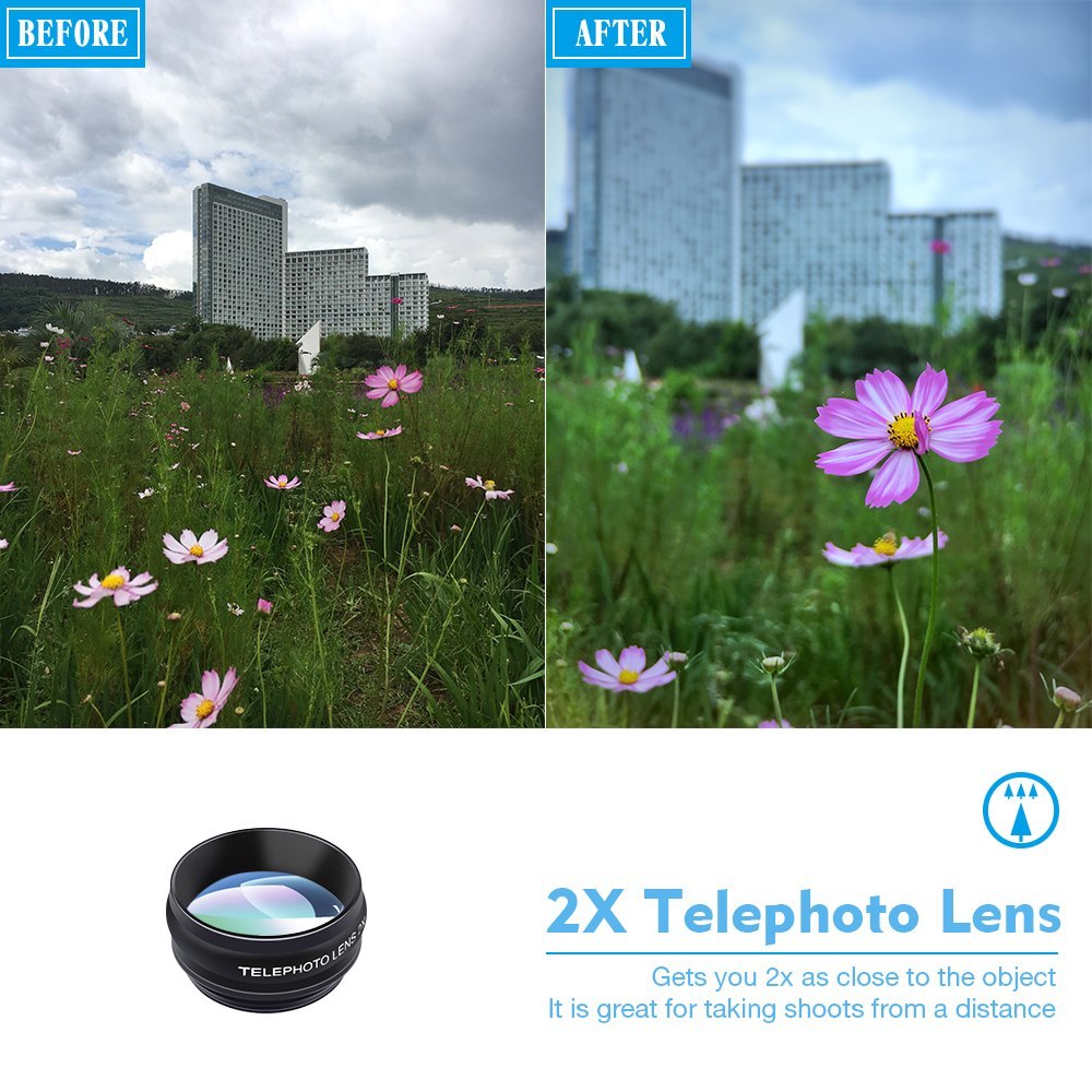 APEXEL Phone lens kit universal 10 in 1 Fisheye Wide Angle macro Lens CPL Filter Kaleidoscope+2X telescope Lens for smartphone