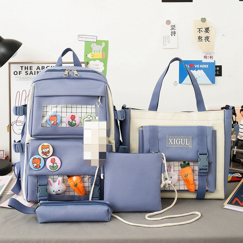 Backpack four-piece set Harajuku college style backpack backpack