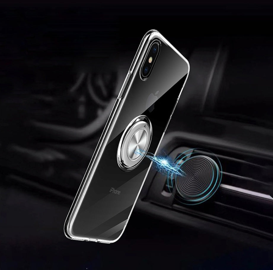 Compatible with Apple, Transparent Magnetic Ring Stand Phone Case For iPhone XR XS Max X XS Adsorption Holder case For iPhone 6 6S Plus 7 8 Plus cover