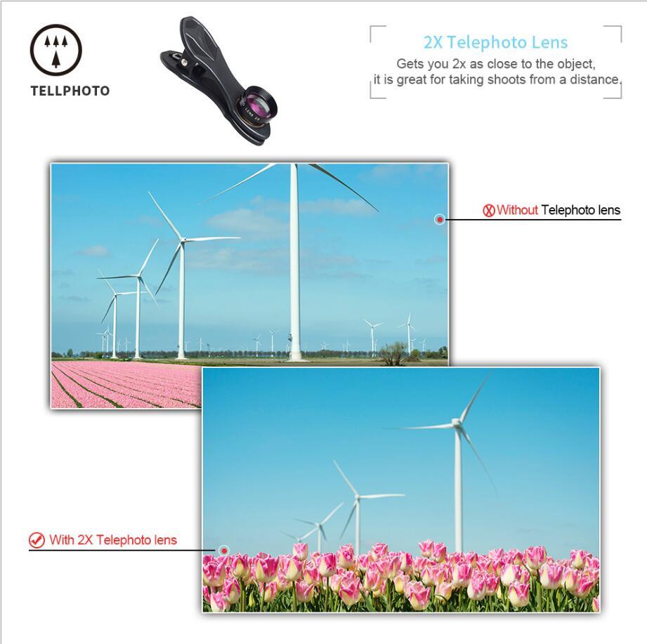 APEXEL Phone lens kit universal 10 in 1 Fisheye Wide Angle macro Lens CPL Filter Kaleidoscope+2X telescope Lens for smartphone