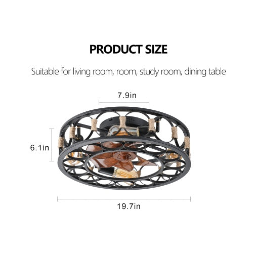 Cage Ceiling Fan With Light Remote Control, Low-profile Built-in Farmhouse Modern Ceiling Fan, 6 Speed Reversible Blades, Including 5 LED Bulbs