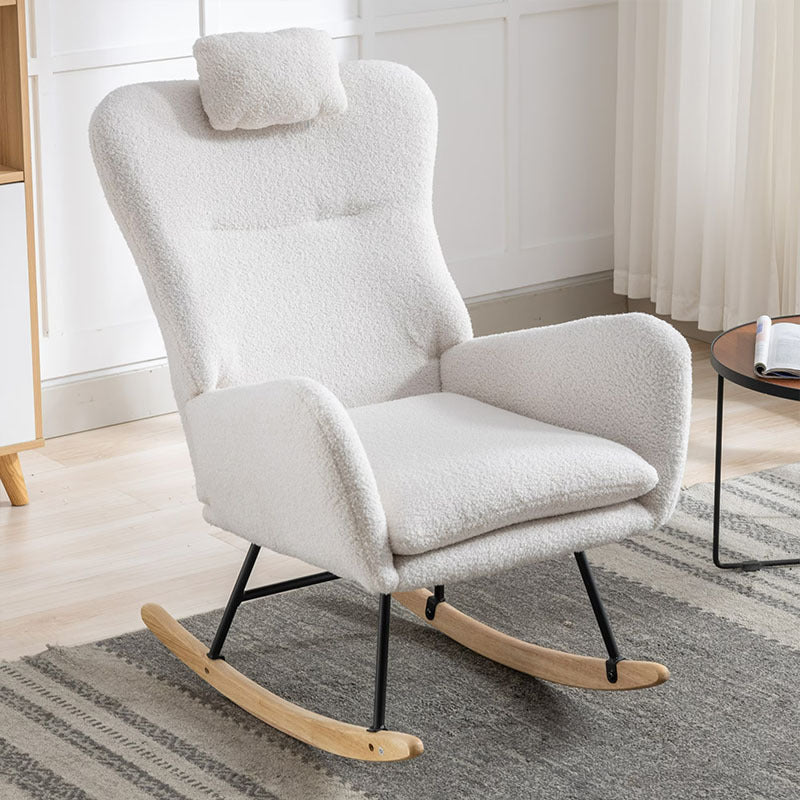 35.5 Inch Rocking Chair With Pocket, Soft Teddy Fabric Rocking Chair For Nursery, Comfy Wingback Glider Rocker With Safe Solid Wood Base For Living Room Bedroom Balcony