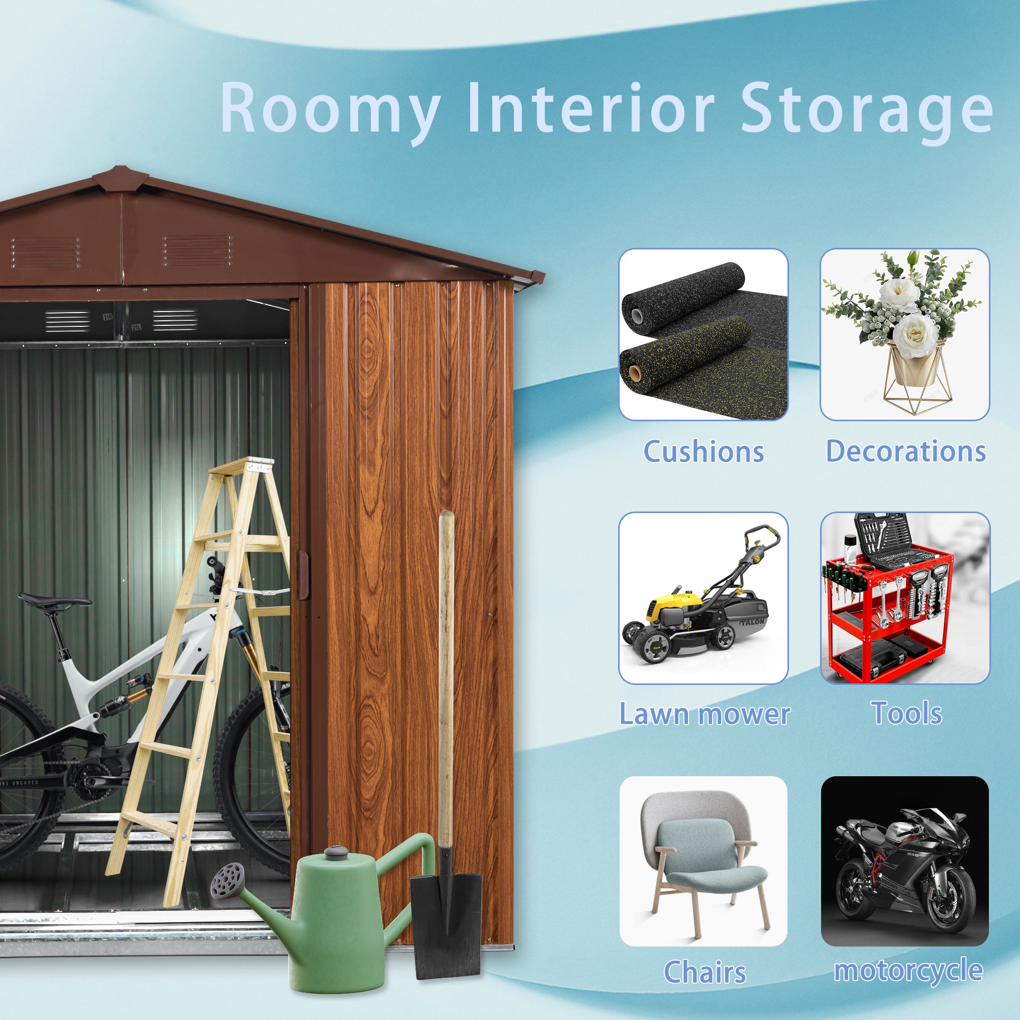 6ft x 6ft Outdoor Metal Storage Shed with Metal Floor Base and Window- Coffee