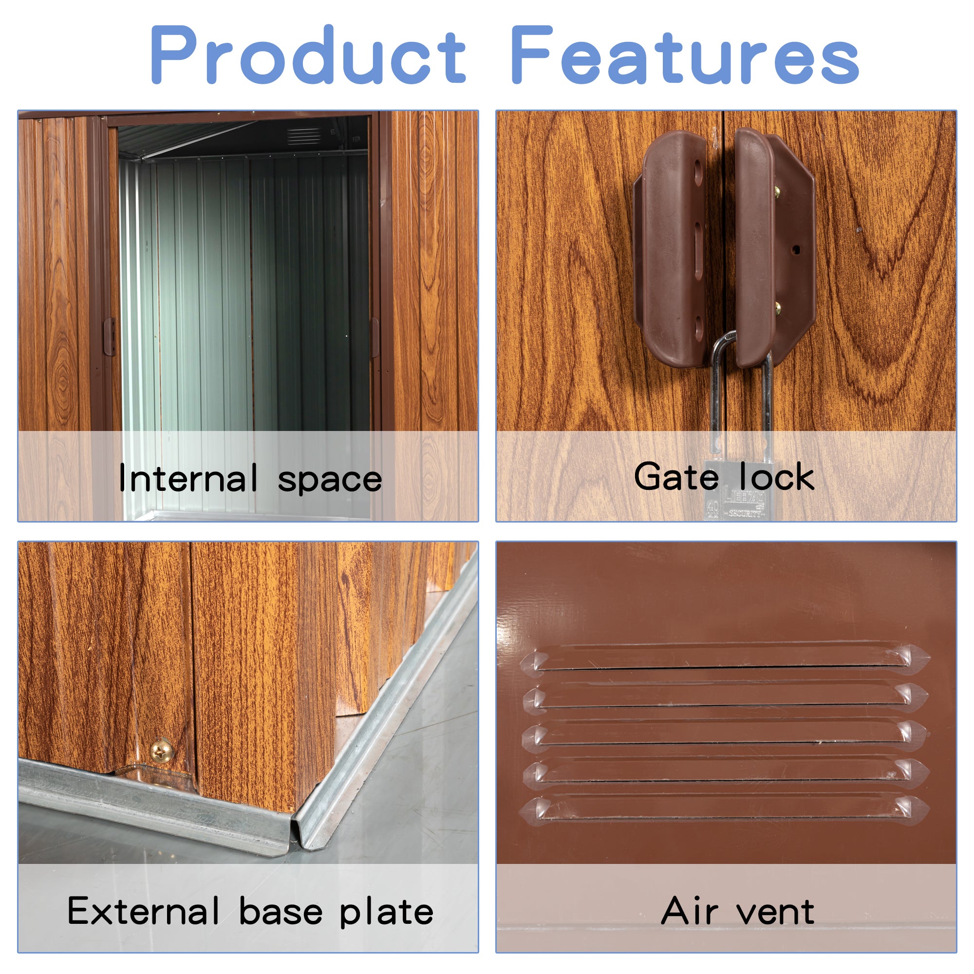 6ft x 6ft Outdoor Metal Storage Shed with Metal Floor Base and Window- Coffee