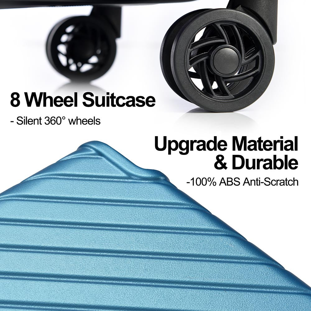 3-Piece Lightweight Hard-shell Luggage Set with Double Spinner Wheels and TSA Lock - Blue