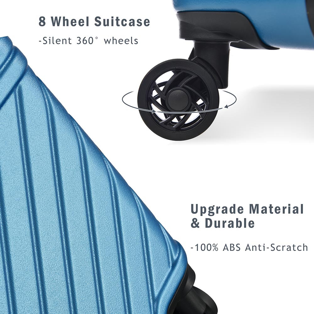 3-Piece Lightweight Hard-shell Luggage Set with Double Spinner Wheels and TSA Lock - Blue