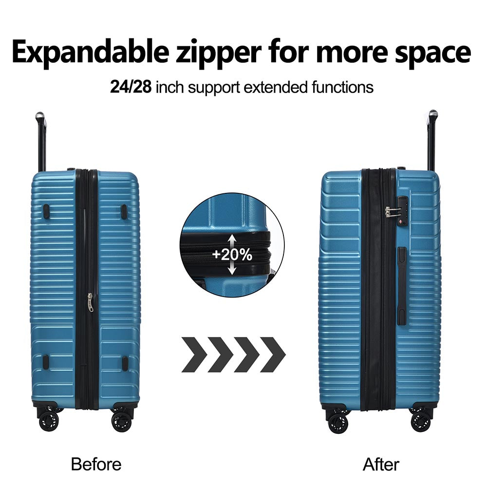 3-Piece Lightweight Hard-shell Luggage Set with Double Spinner Wheels and TSA Lock - Blue