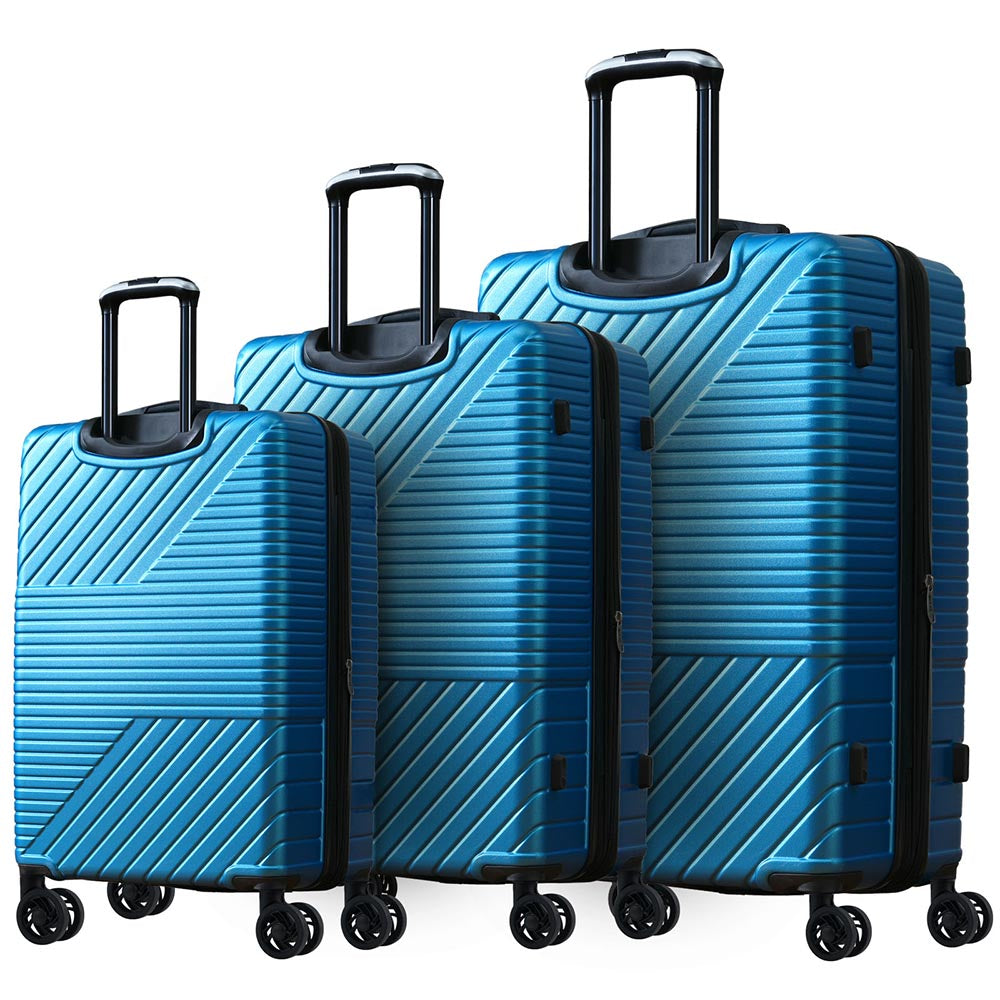 3-Piece Lightweight Hard-shell Luggage Set with Double Spinner Wheels and TSA Lock - Blue