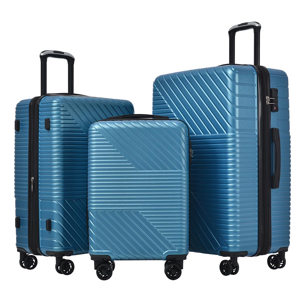 3-Piece Lightweight Hard-shell Luggage Set with Double Spinner Wheels and TSA Lock - Blue