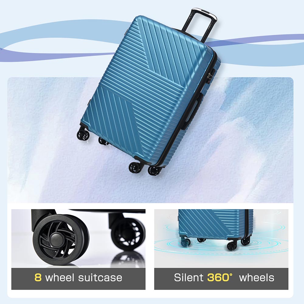 3-Piece Lightweight Hard-shell Luggage Set with Double Spinner Wheels and TSA Lock - Blue
