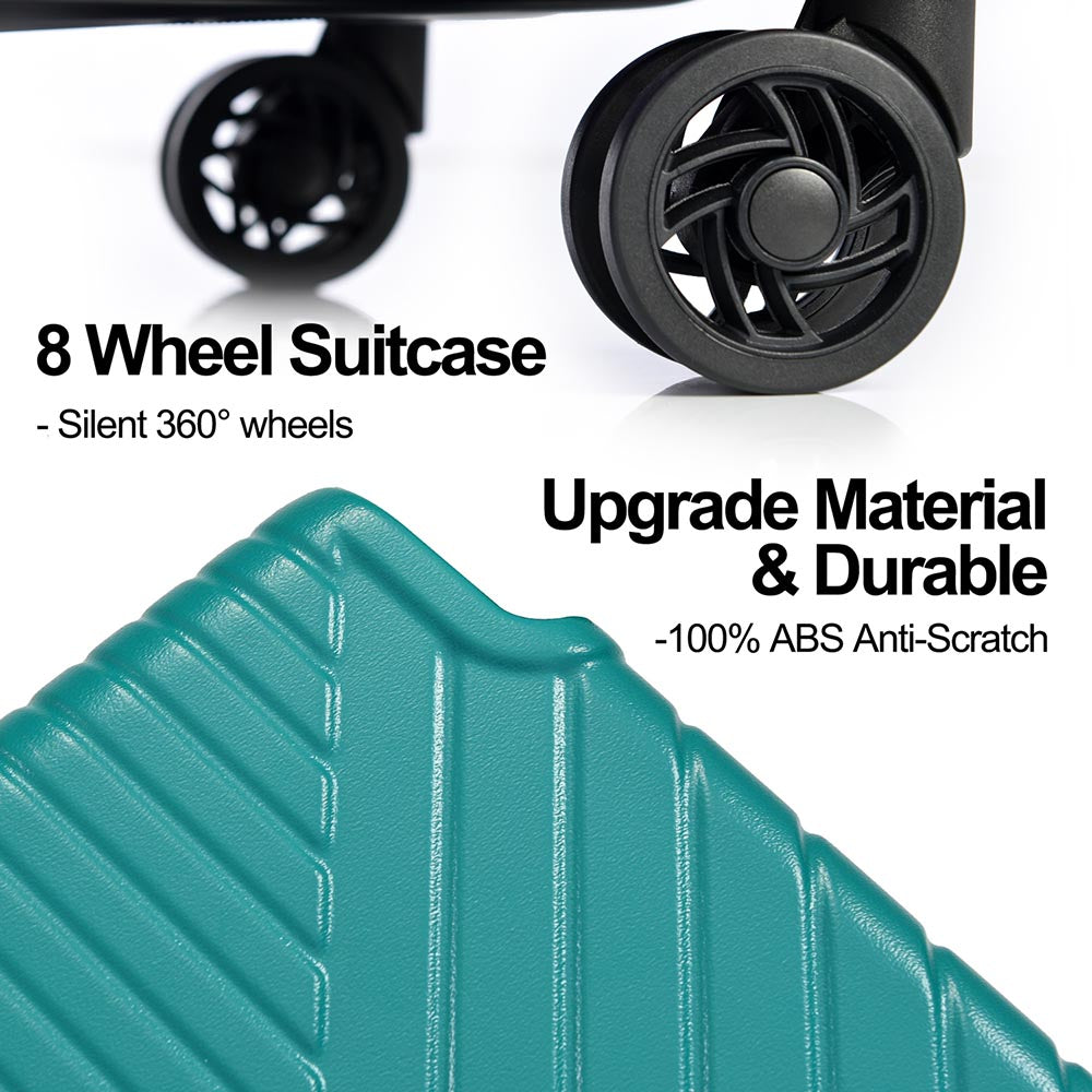 3-Piece Lightweight Hard-shell Luggage Set with Double Spinner Wheels and TSA Lock - Green