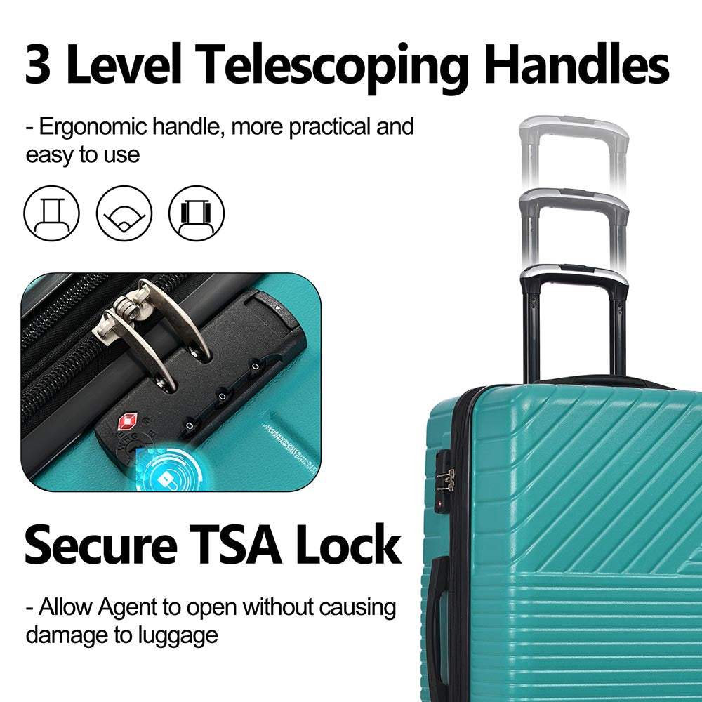 3-Piece Lightweight Hard-shell Luggage Set with Double Spinner Wheels and TSA Lock - Green
