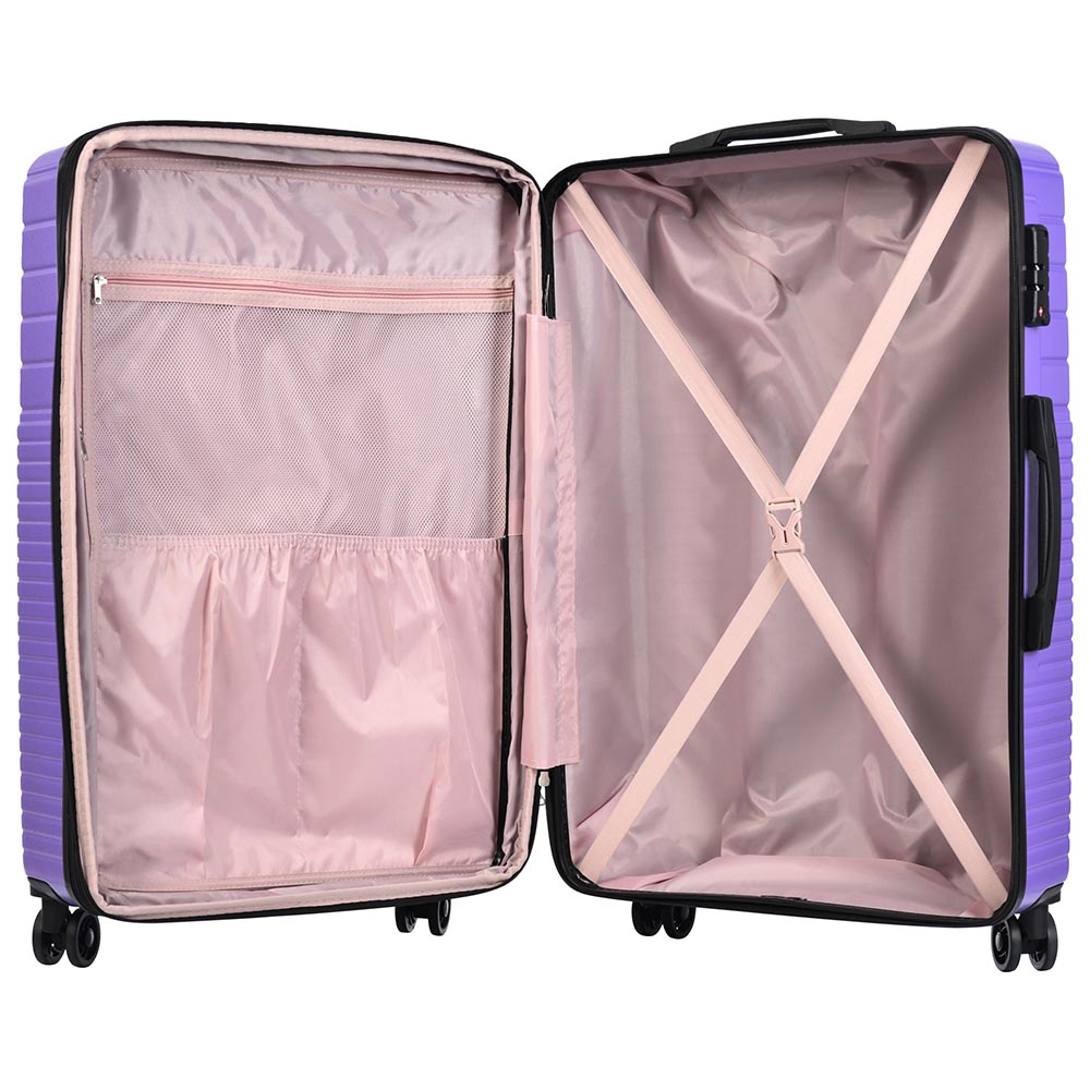 3-Piece Lightweight Hard-shell Luggage Set with Double Spinner Wheels and TSA Lock - Purple
