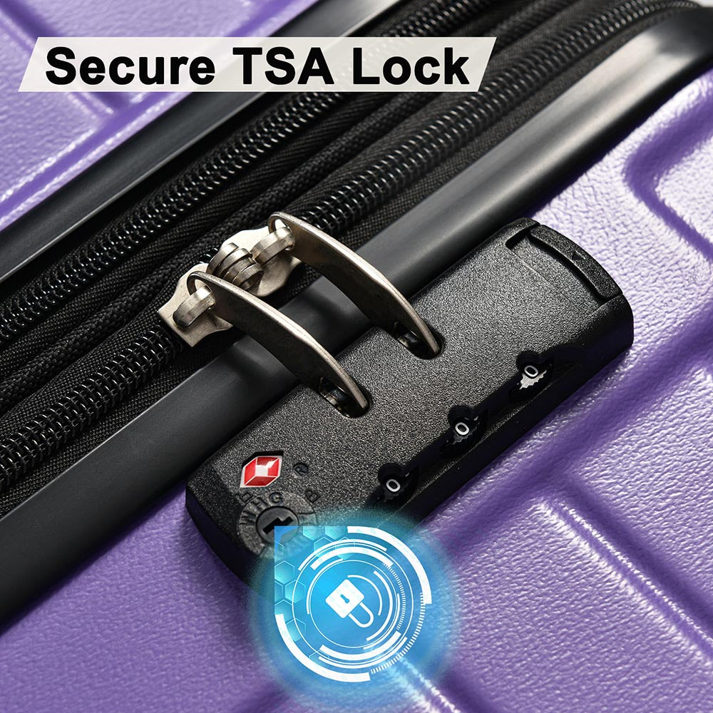 3-Piece Lightweight Hard-shell Luggage Set with Double Spinner Wheels and TSA Lock - Purple