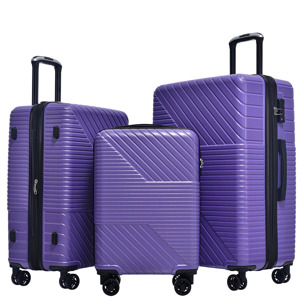 3-Piece Lightweight Hard-shell Luggage Set with Double Spinner Wheels and TSA Lock - Purple