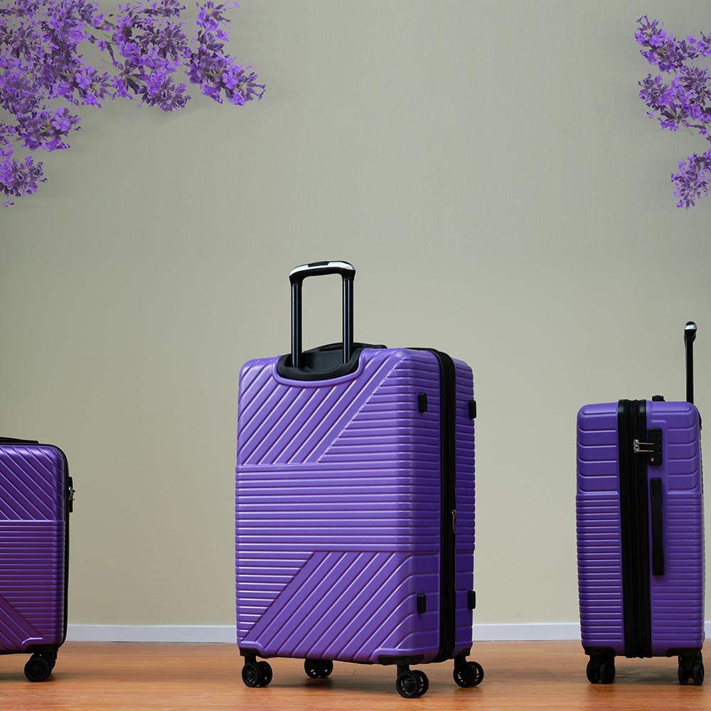 3-Piece Lightweight Hard-shell Luggage Set with Double Spinner Wheels and TSA Lock - Purple