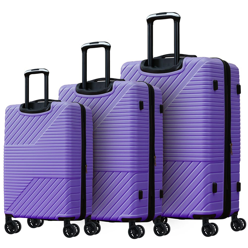 3-Piece Lightweight Hard-shell Luggage Set with Double Spinner Wheels and TSA Lock - Purple