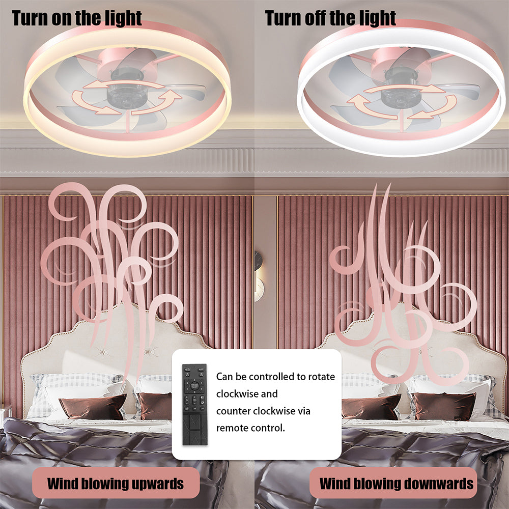 Modern Slim Ceiling Fan with Dimmable LED Lights - Pink