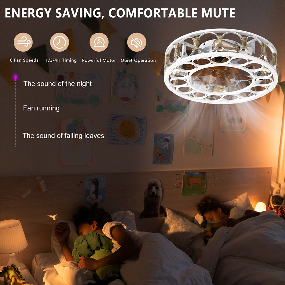 Modern White Caged Ceiling Fan with LED Lights