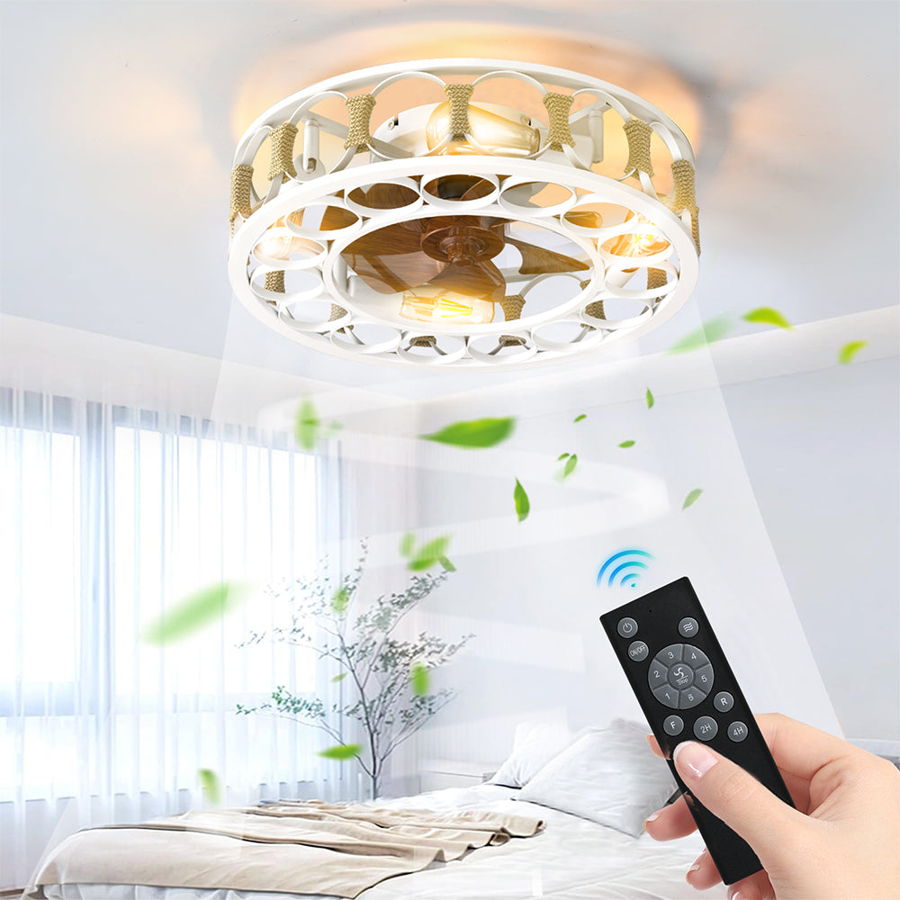 Modern White Caged Ceiling Fan with LED Lights