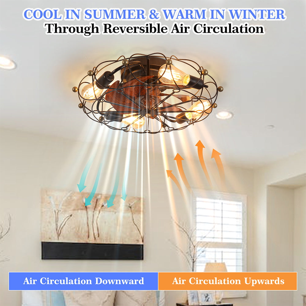 Modern Industrial Low-Profile Ceiling Fan with Lights and Remote Control