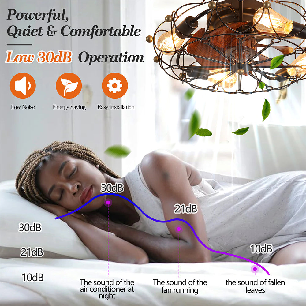 Modern Industrial Low-Profile Ceiling Fan with Lights and Remote Control