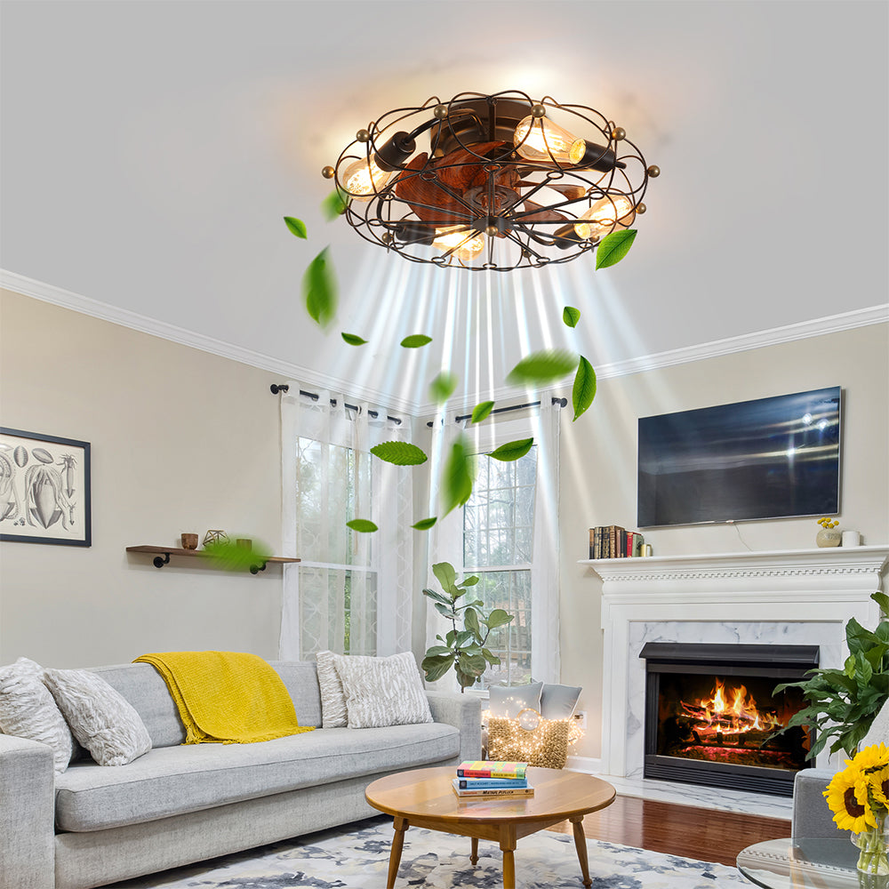 Modern Industrial Low-Profile Ceiling Fan with Lights and Remote Control