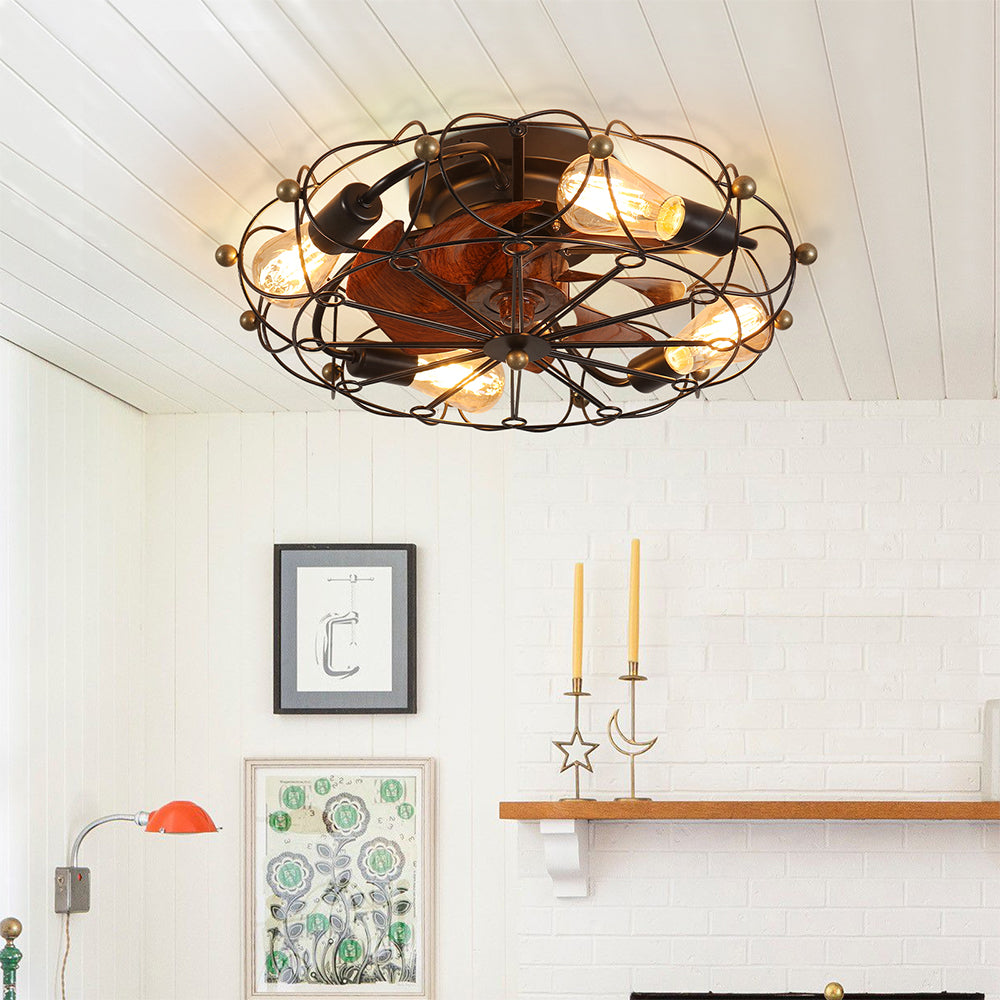 Modern Industrial Low-Profile Ceiling Fan with Lights and Remote Control