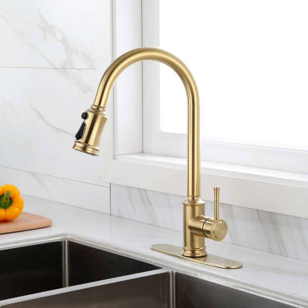 High Arc Pull Out Kitchen Faucet Stainless Steel