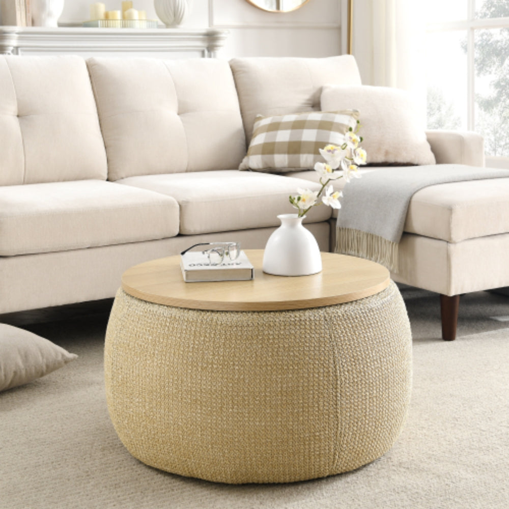 Versatile Round Storage Ottoman 2 in 1 End Table