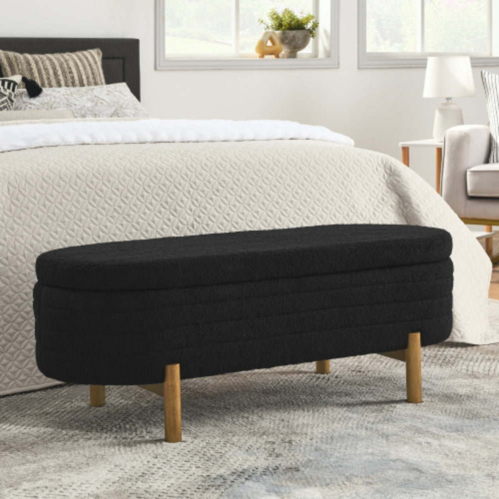Ottoman Oval Storage Bench Rubber Wood Leg