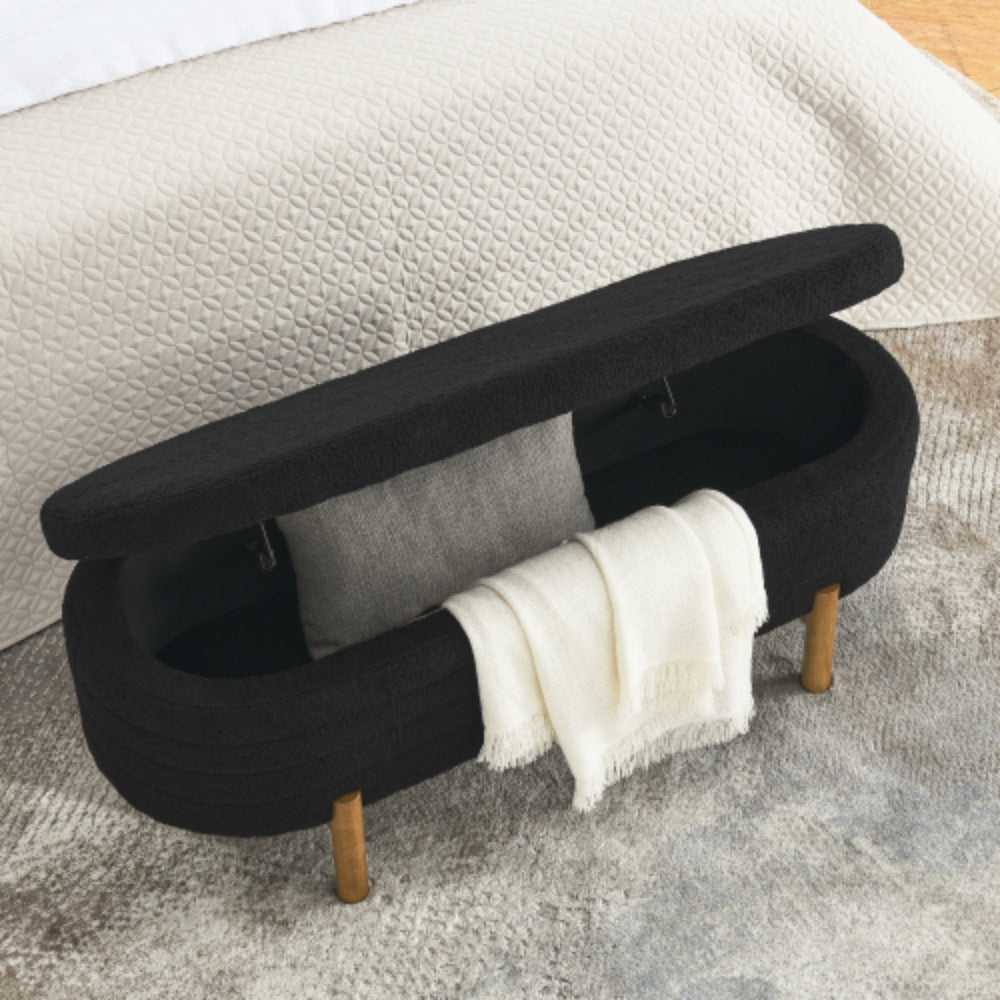 Ottoman Oval Storage Bench Rubber Wood Leg