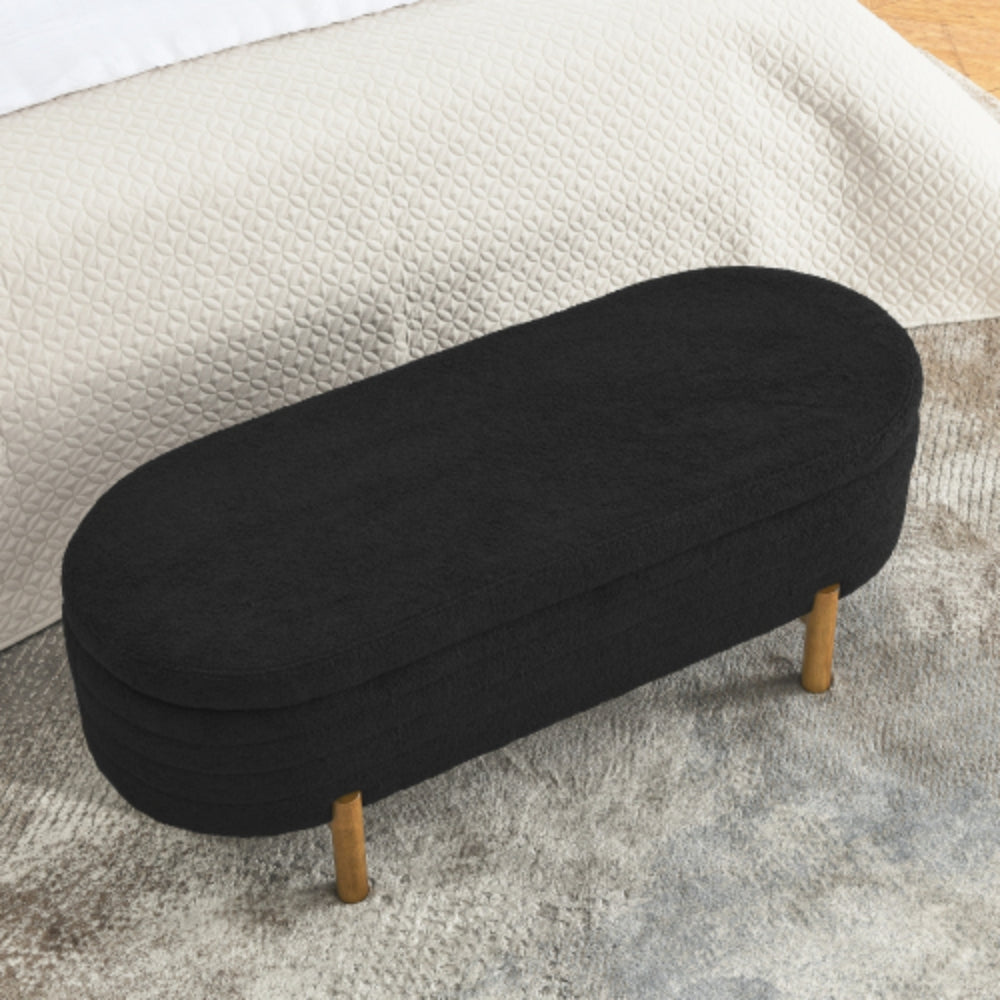 Ottoman Oval Storage Bench Rubber Wood Leg