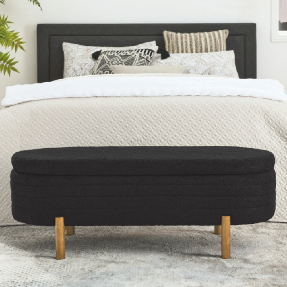 Ottoman Oval Storage Bench Rubber Wood Leg