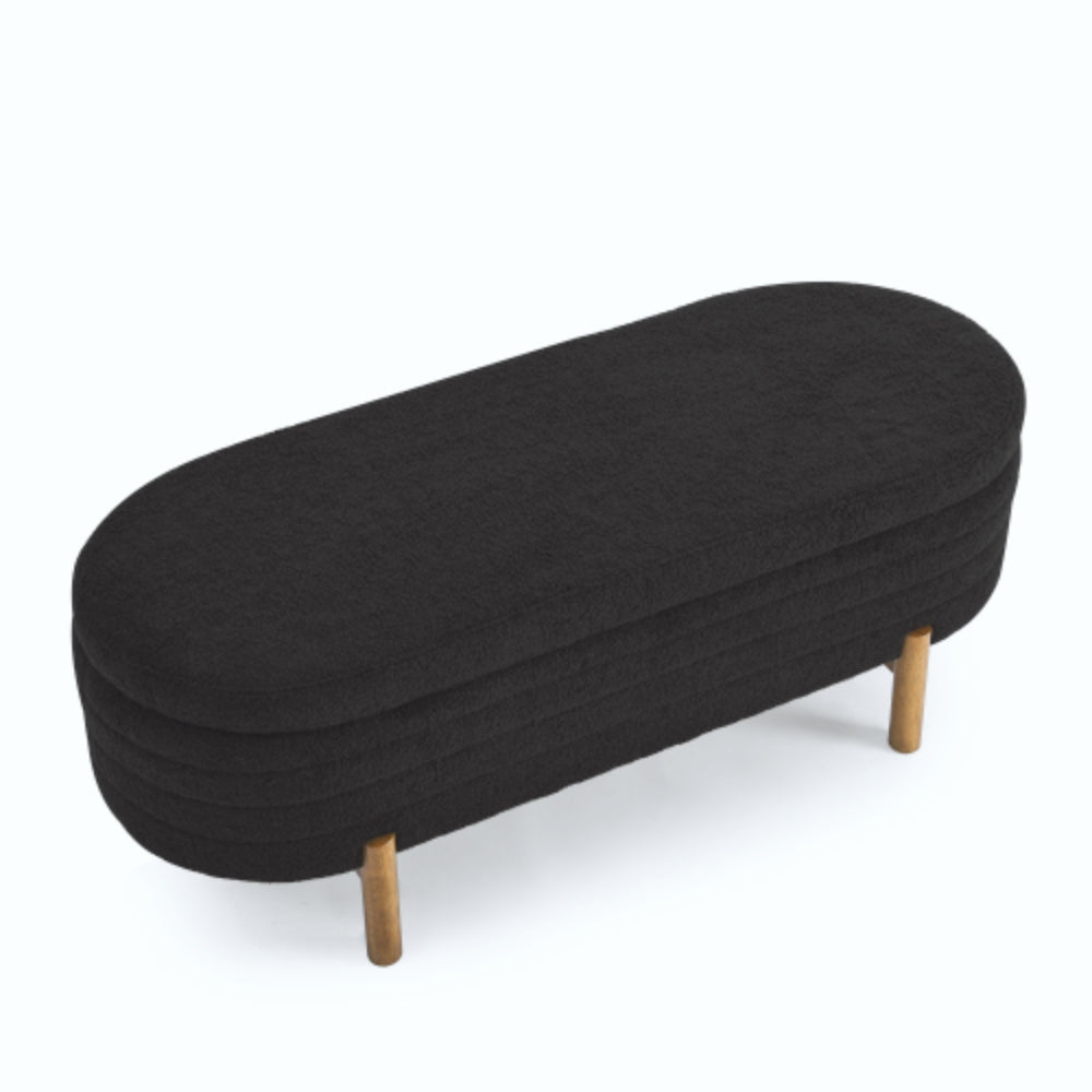 Ottoman Oval Storage Bench Rubber Wood Leg
