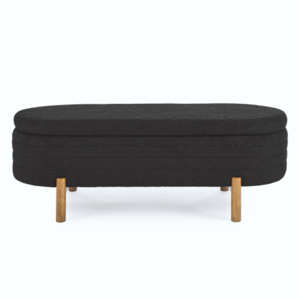 Ottoman Oval Storage Bench Rubber Wood Leg