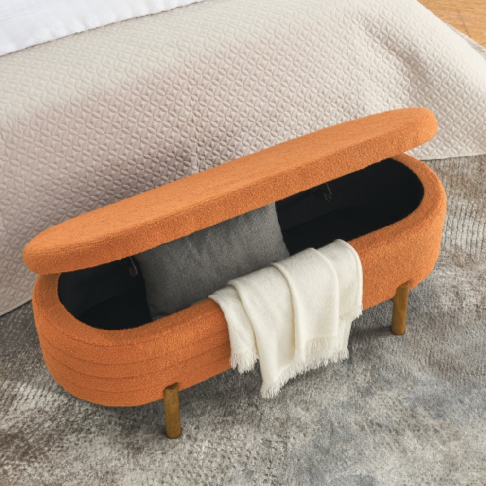 Modern Orange Ottoman Storage Bench Stylish Oval Design