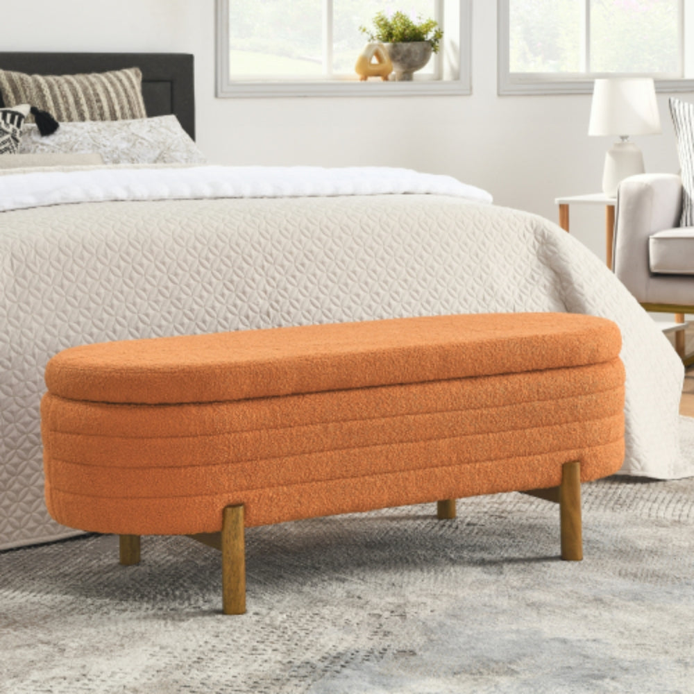 Modern Orange Ottoman Storage Bench Stylish Oval Design
