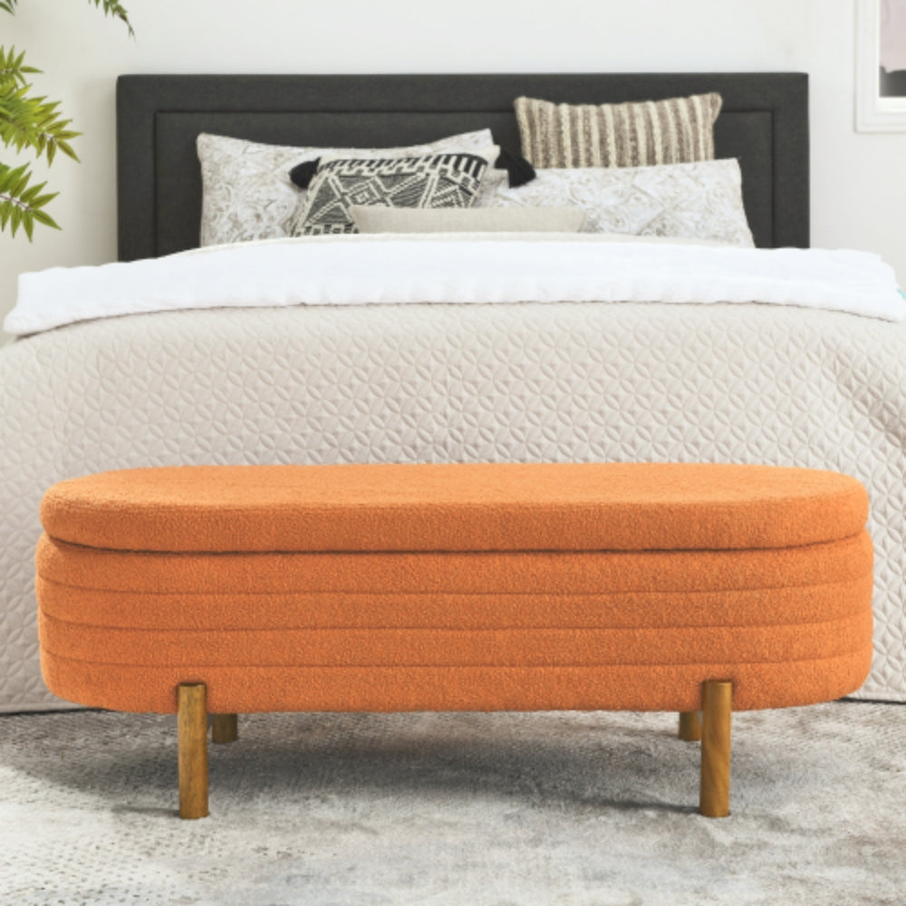 Modern Orange Ottoman Storage Bench Stylish Oval Design