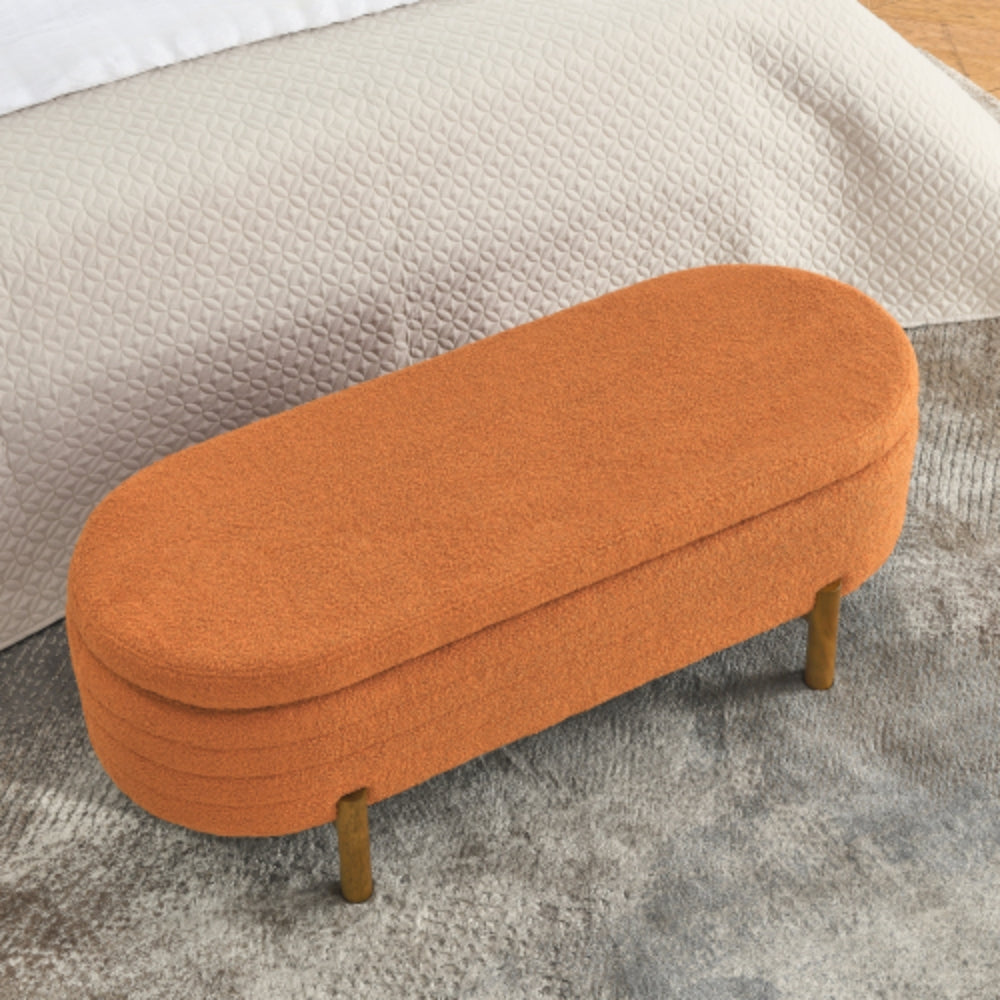 Modern Orange Ottoman Storage Bench Stylish Oval Design