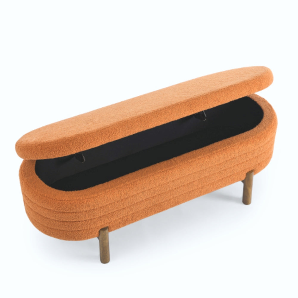 Modern Orange Ottoman Storage Bench Stylish Oval Design