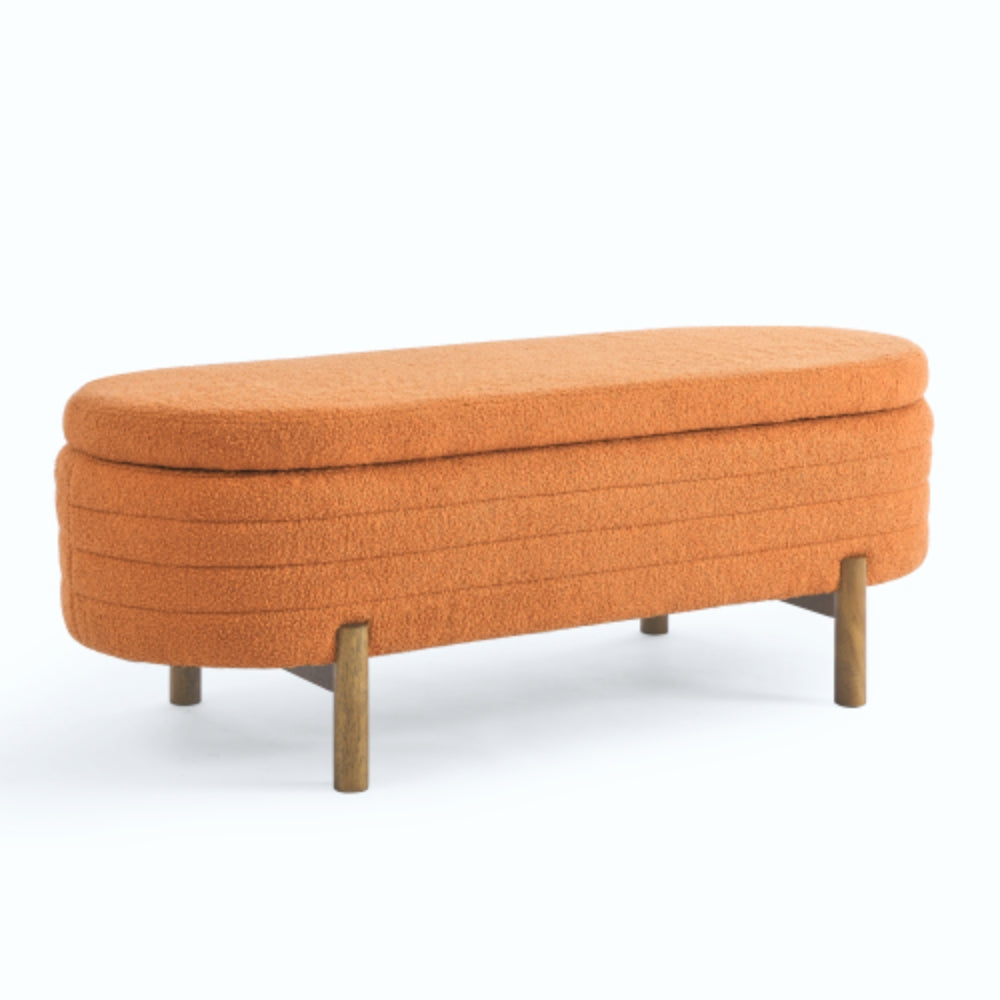 Modern Orange Ottoman Storage Bench Stylish Oval Design