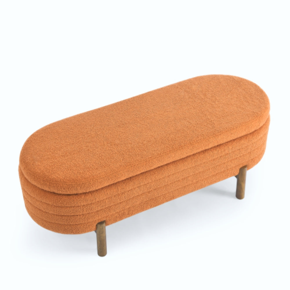 Modern Orange Ottoman Storage Bench Stylish Oval Design