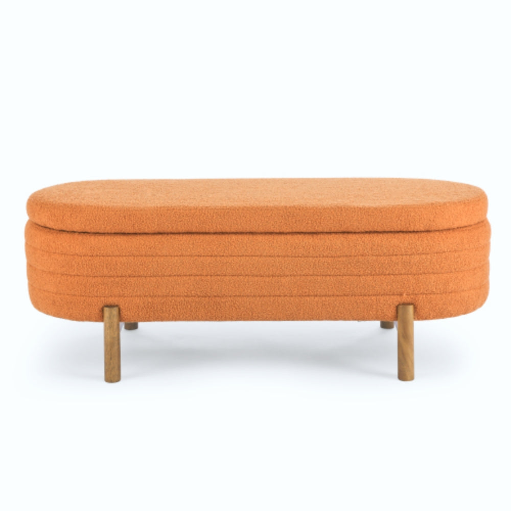 Modern Orange Ottoman Storage Bench Stylish Oval Design