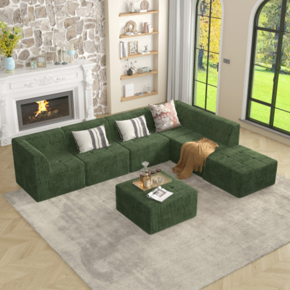 Green Compressed Sectional Sofa with Modern Minimalist Style